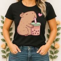 Cute Capybara Loves Bubble Tea Women's T-Shirt thumb 2