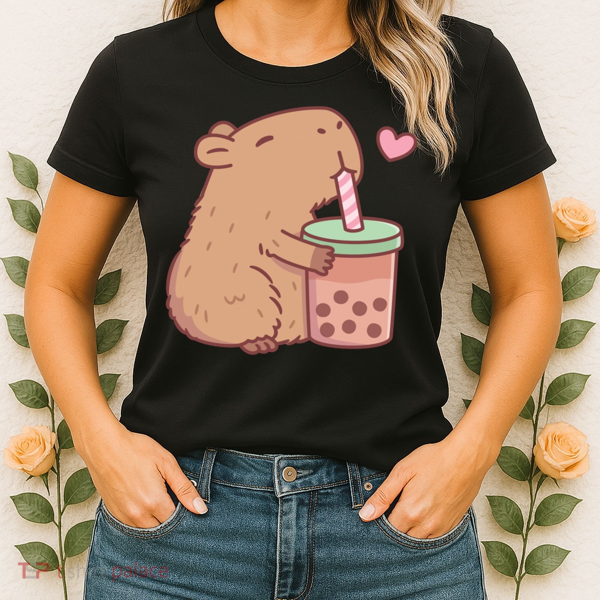 Cute Capybara Loves Bubble Tea Women's T-Shirt