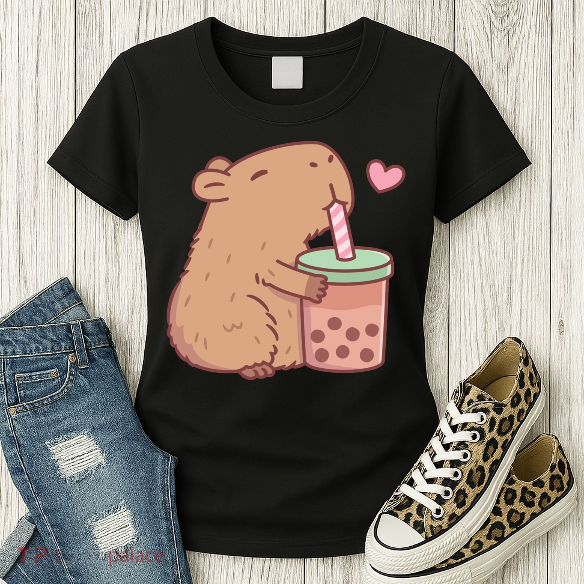 Cute Capybara Loves Bubble Tea Women's T-Shirt