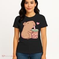 Cute Capybara Loves Bubble Tea Women's T-Shirt thumb 4