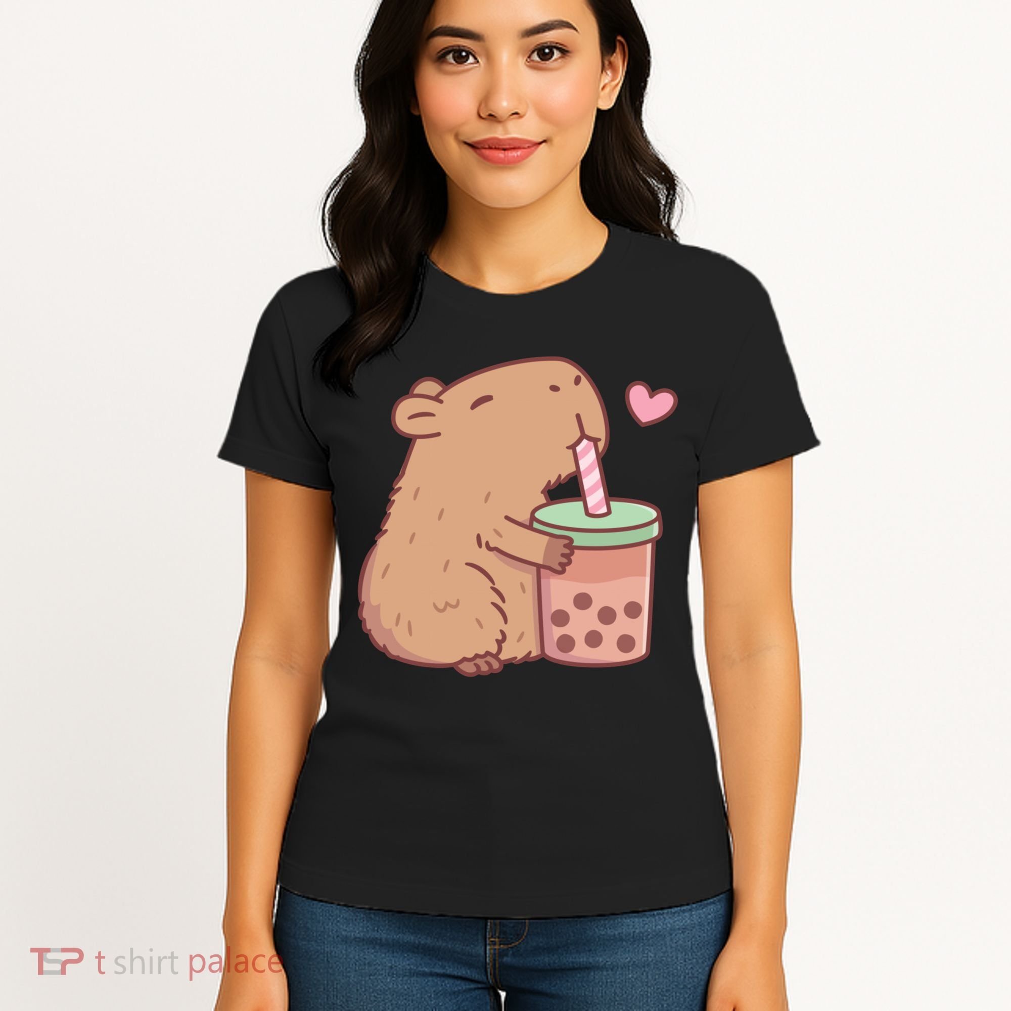 Cute Capybara Loves Bubble Tea Women's T-Shirt