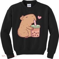 Cute Capybara Loves Bubble Tea Kids Sweatshirt thumb 0
