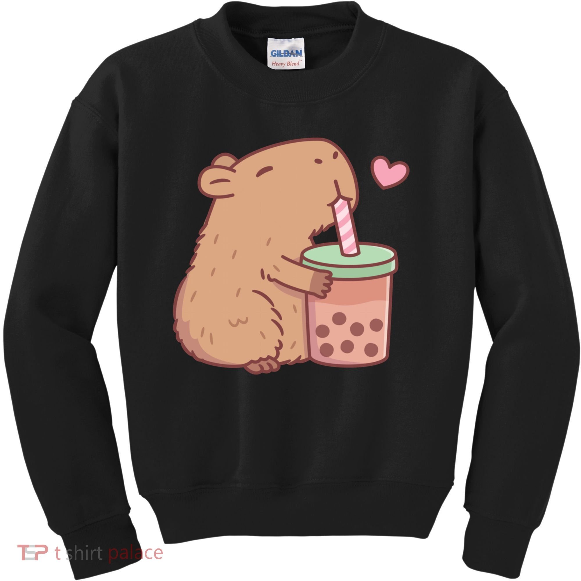 Cute Capybara Loves Bubble Tea Kids Sweatshirt