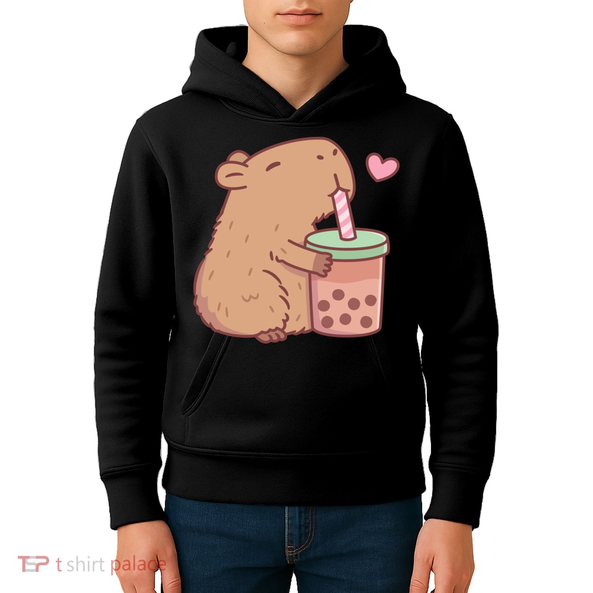 Cute Capybara Loves Bubble Tea Kids Hoodie
