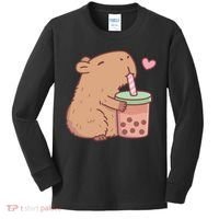Cute Capybara Loves Bubble Tea Kids Long Sleeve Shirt thumb 0