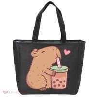 Cute Capybara Loves Bubble Tea Tote Bag thumb 0