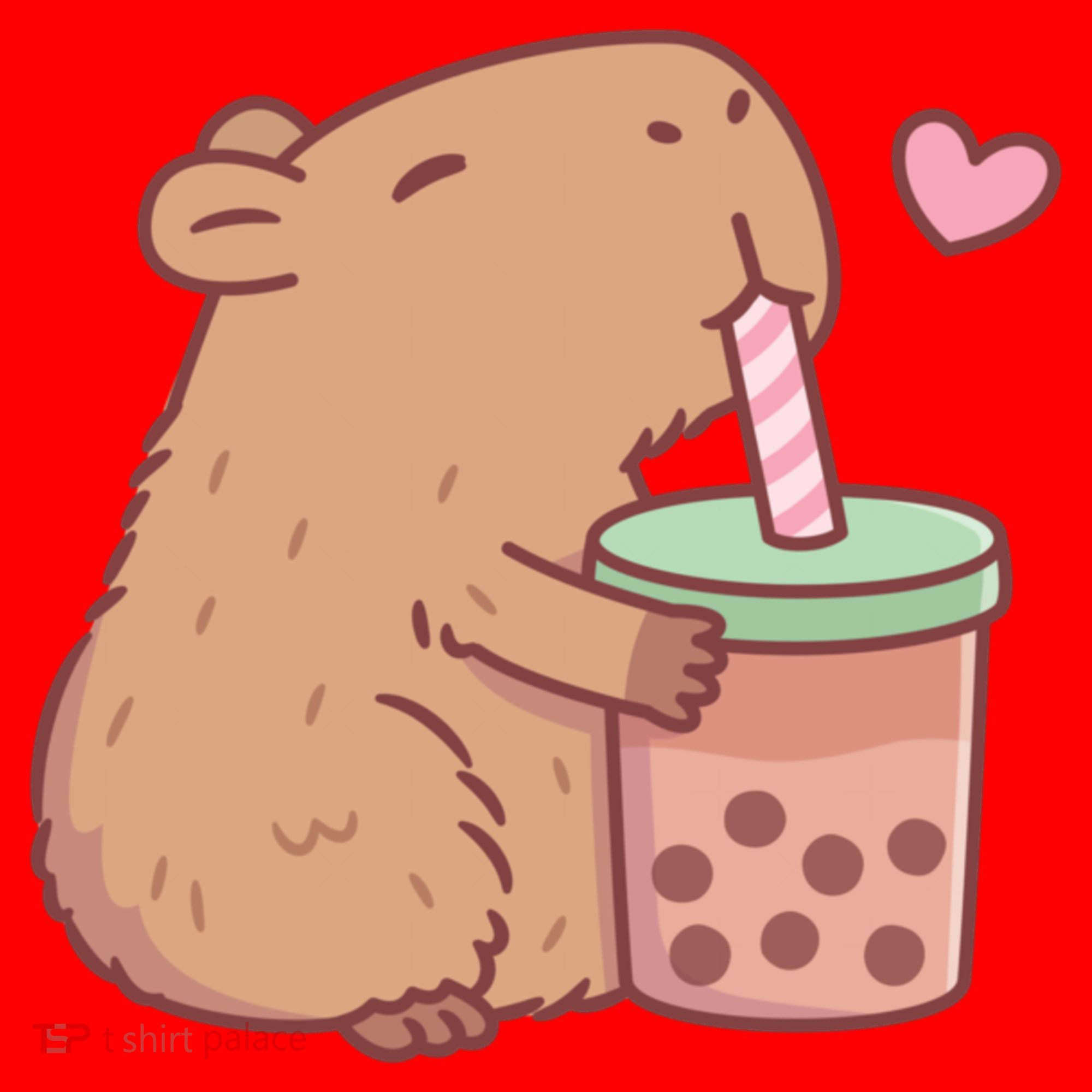 Cute Capybara Loves Bubble Tea Santa Hat