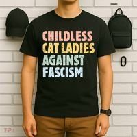 Childless Cat Ladies Against Fascism Kamala Harris T-Shirt thumb 6