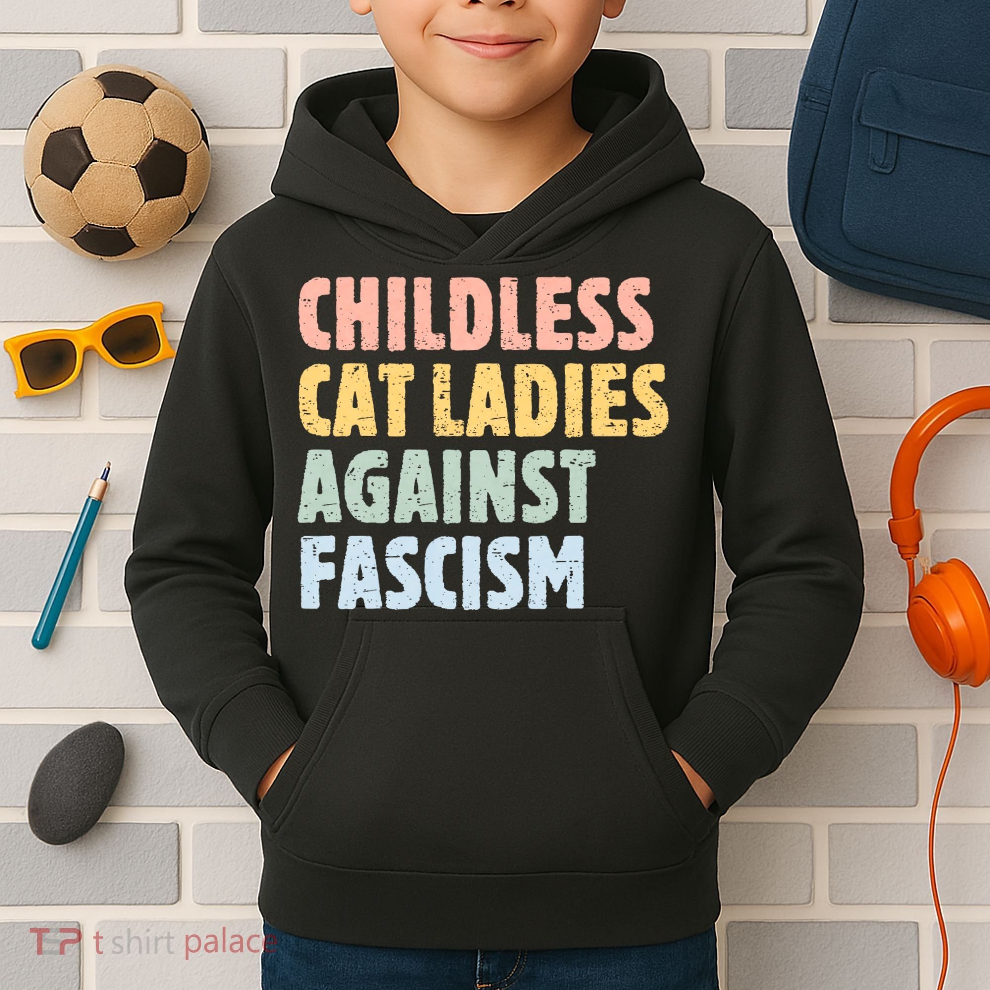 Childless Cat Ladies Against Fascism Kamala Harris Kids Hoodie
