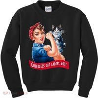 Childless Cat Ladies Vote Rosie The Riveter Kids Sweatshirt thumb 0