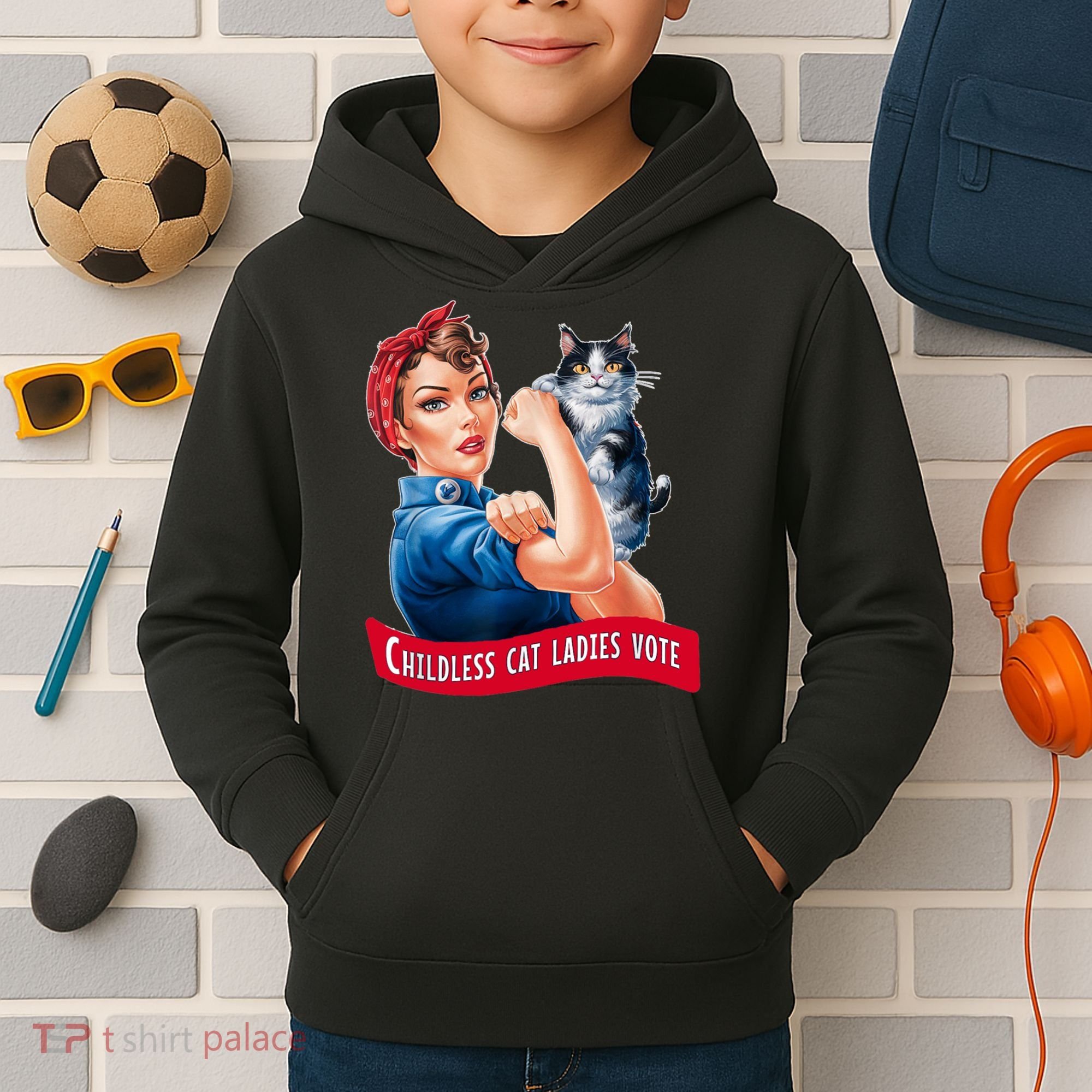 Childless Cat Ladies Vote Rosie The Riveter Kids Hoodie