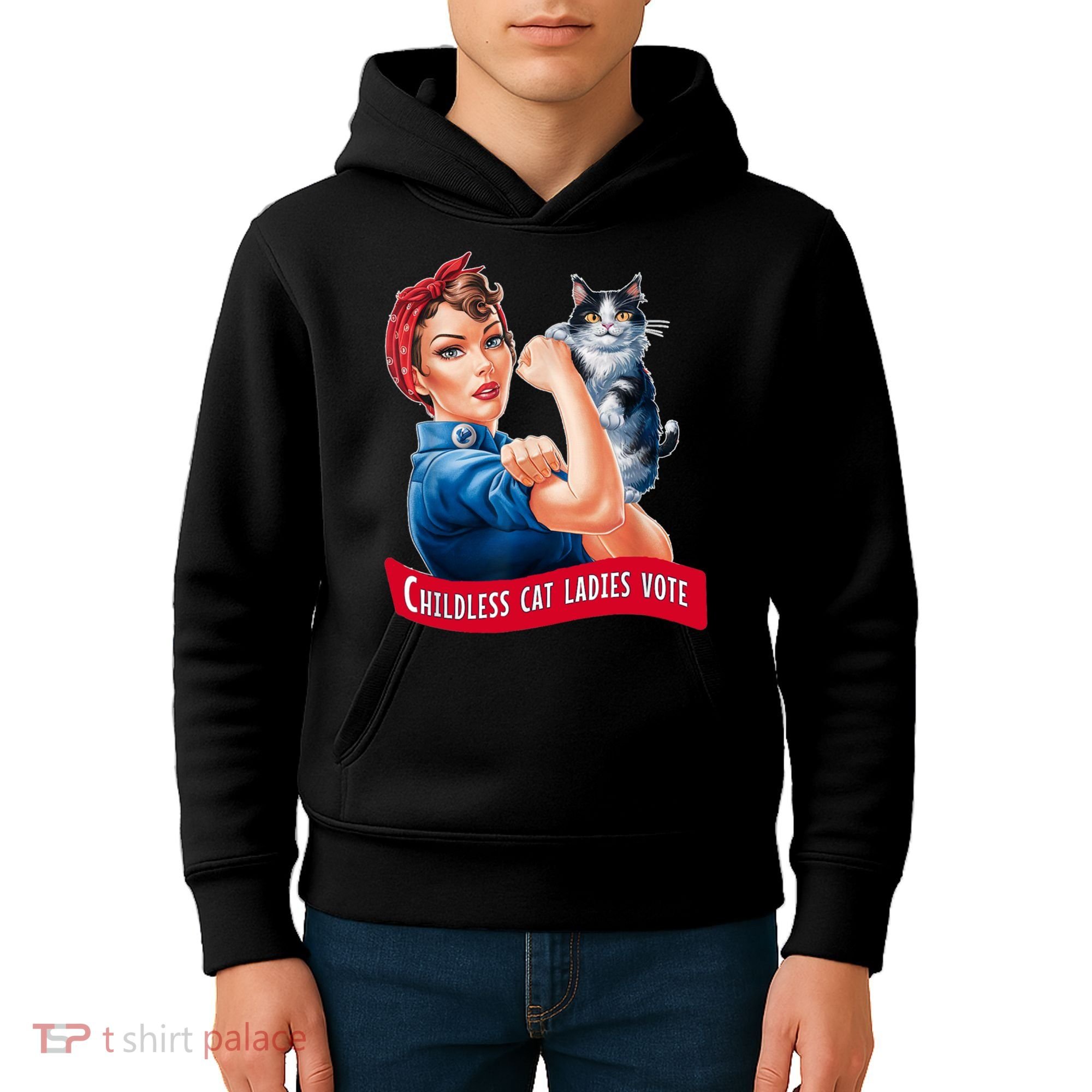 Childless Cat Ladies Vote Rosie The Riveter Kids Hoodie