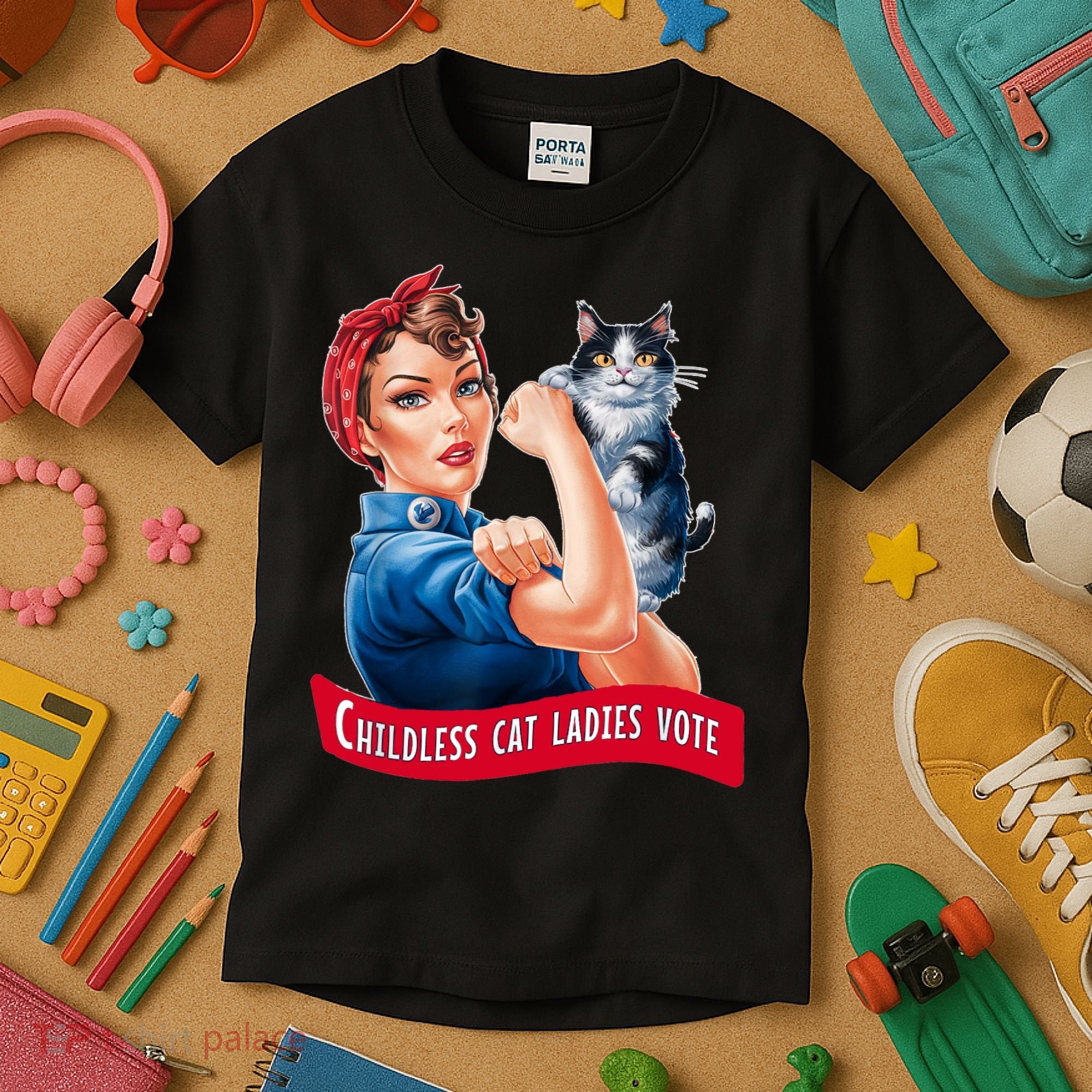 Childless Cat Ladies Vote Rosie The Riveter Kids T-Shirt