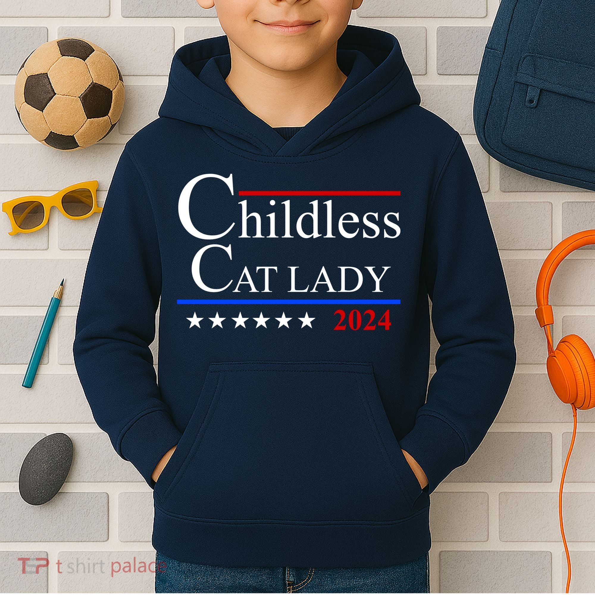 Childless Cat Lady 2024 Funny Kamala Harris Kids Hoodie