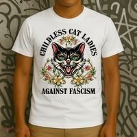 Childless Cat Ladies Against Fascism T-Shirt thumb 3