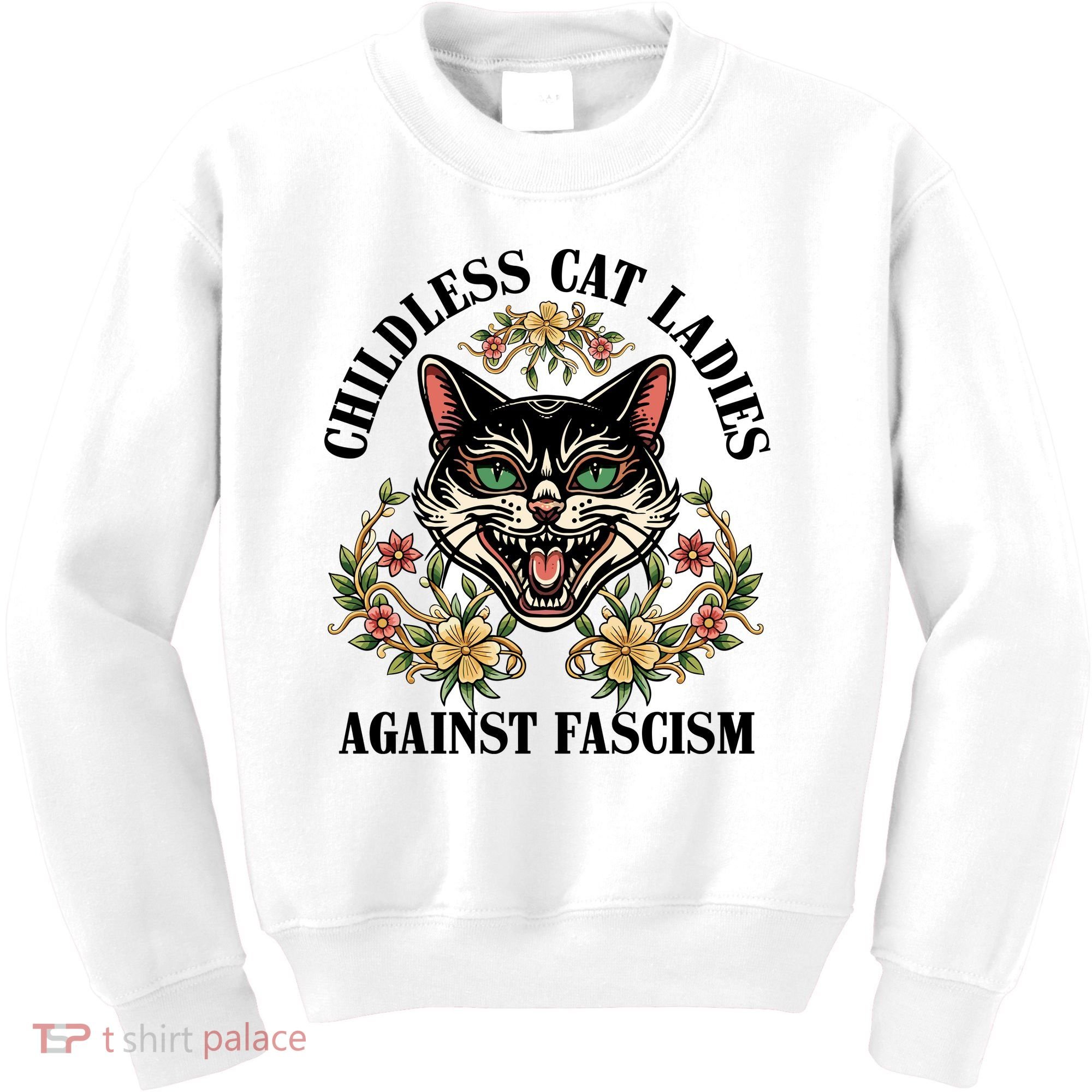 Childless Cat Ladies Against Fascism Kids Sweatshirt