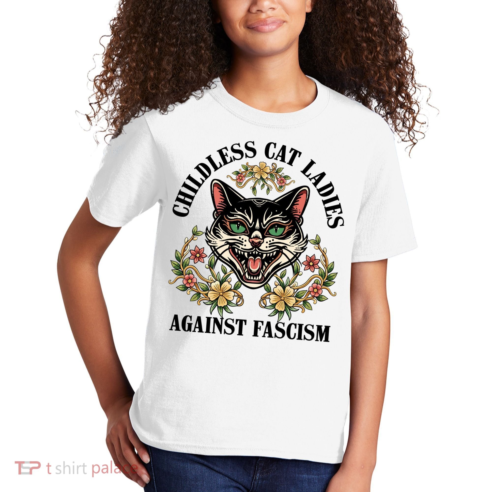 Childless Cat Ladies Against Fascism Kids T-Shirt