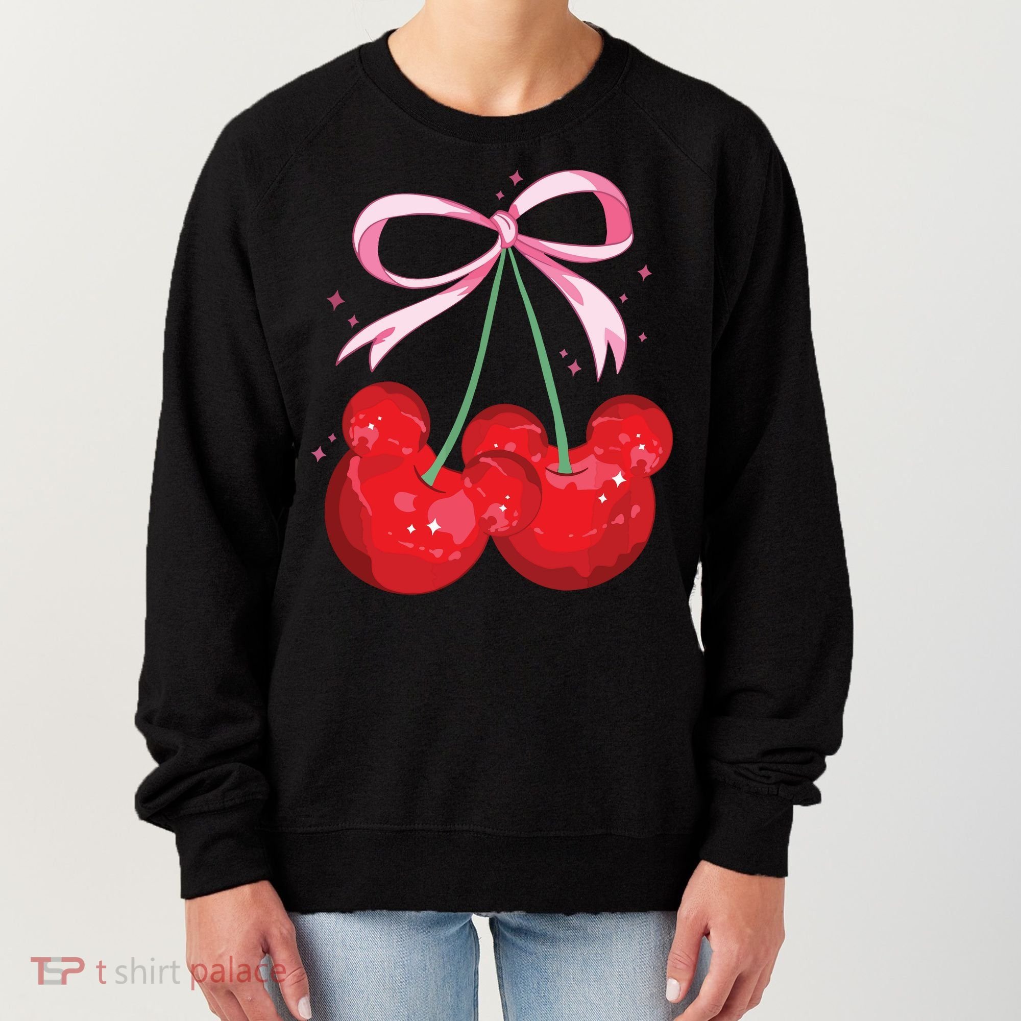 Coquette Cherry Mouse Ears Bow Princess Theme Park Women's Sweatshirt
