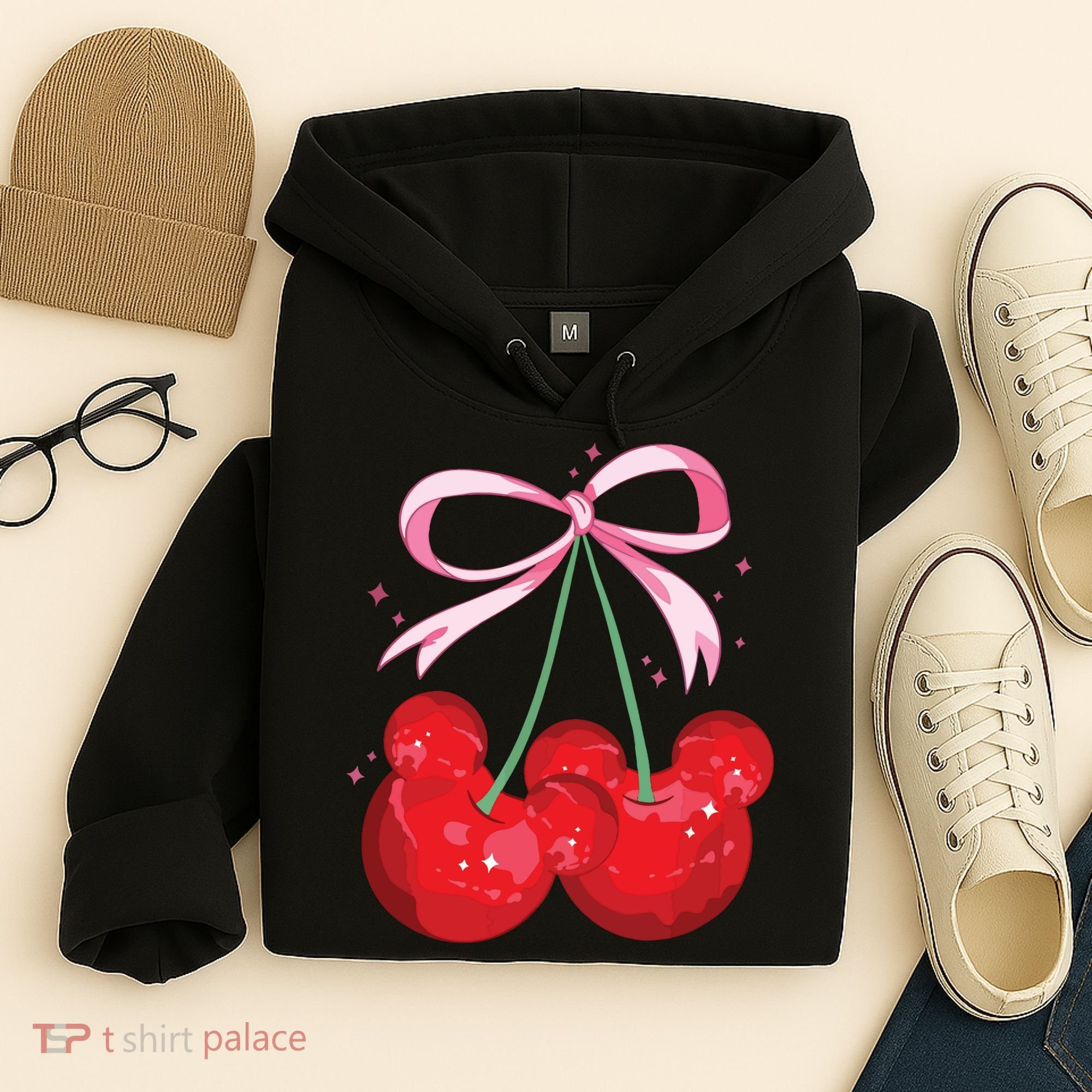 Coquette Cherry Mouse Ears Bow Princess Theme Park Hoodie