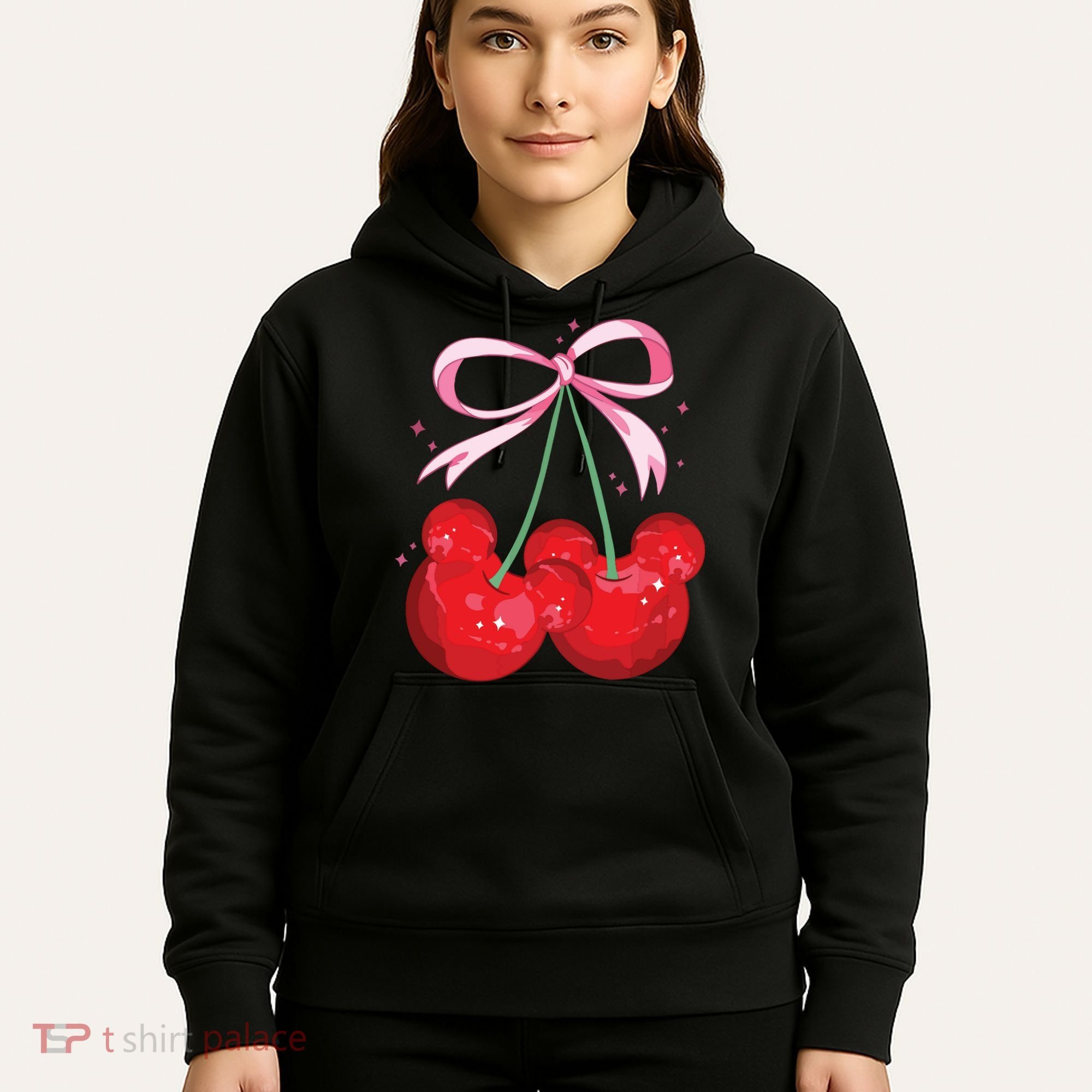 Coquette Cherry Mouse Ears Bow Princess Theme Park Hoodie