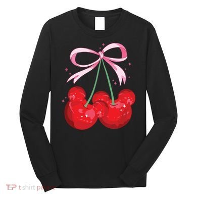 Coquette Cherry Mouse Ears Bow Princess Theme Park Long Sleeve Shirt