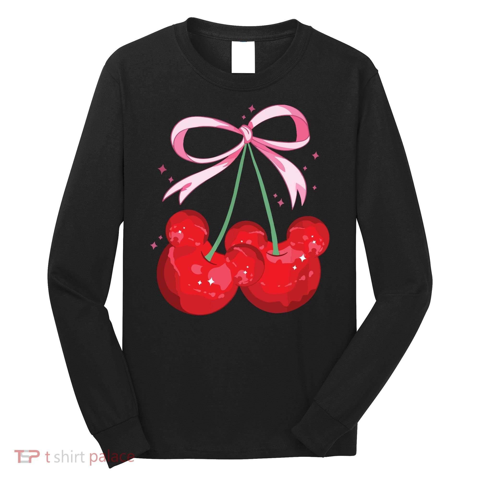 Coquette Cherry Mouse Ears Bow Princess Theme Park Long Sleeve Shirt