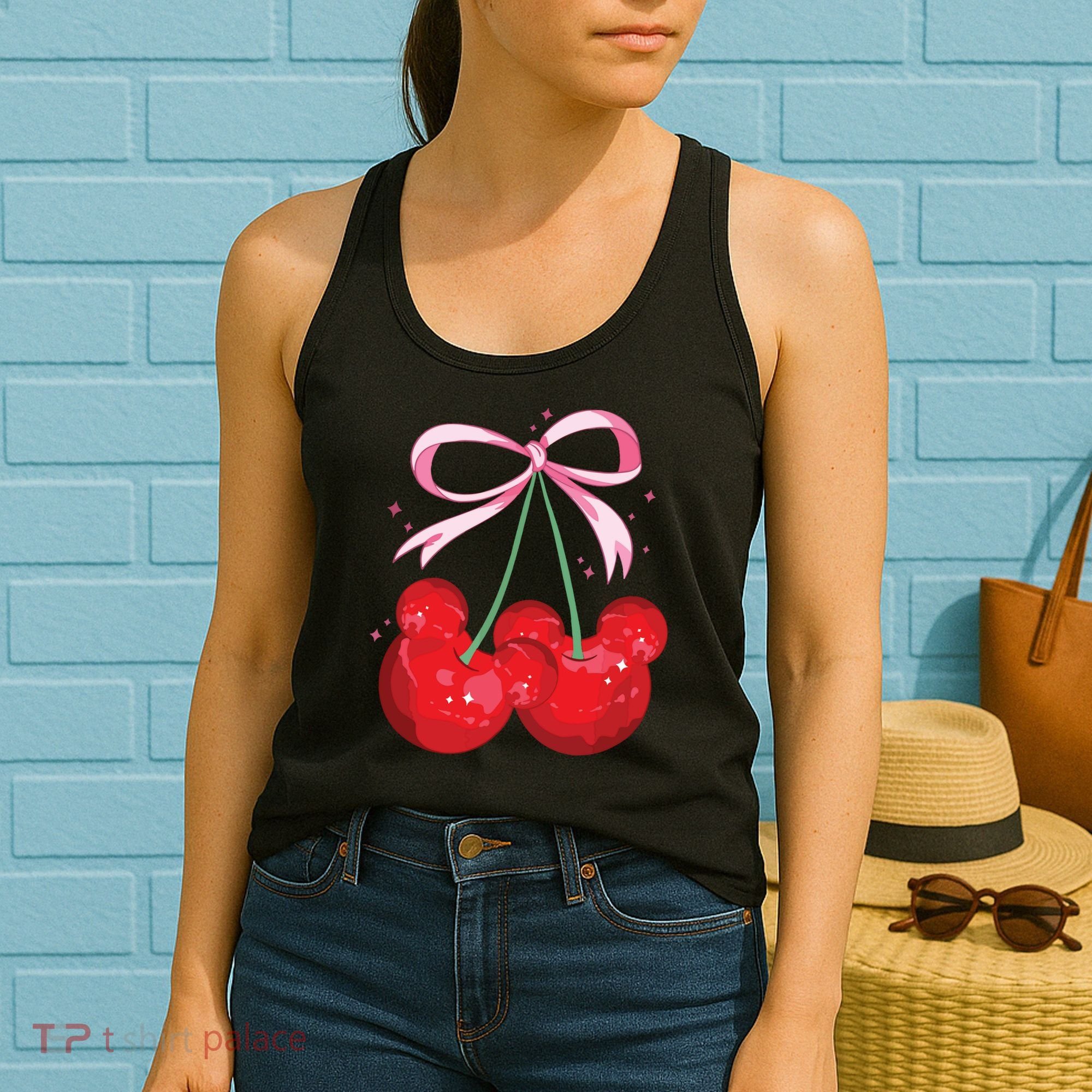 Coquette Cherry Mouse Ears Bow Princess Theme Park Women's Tank Top