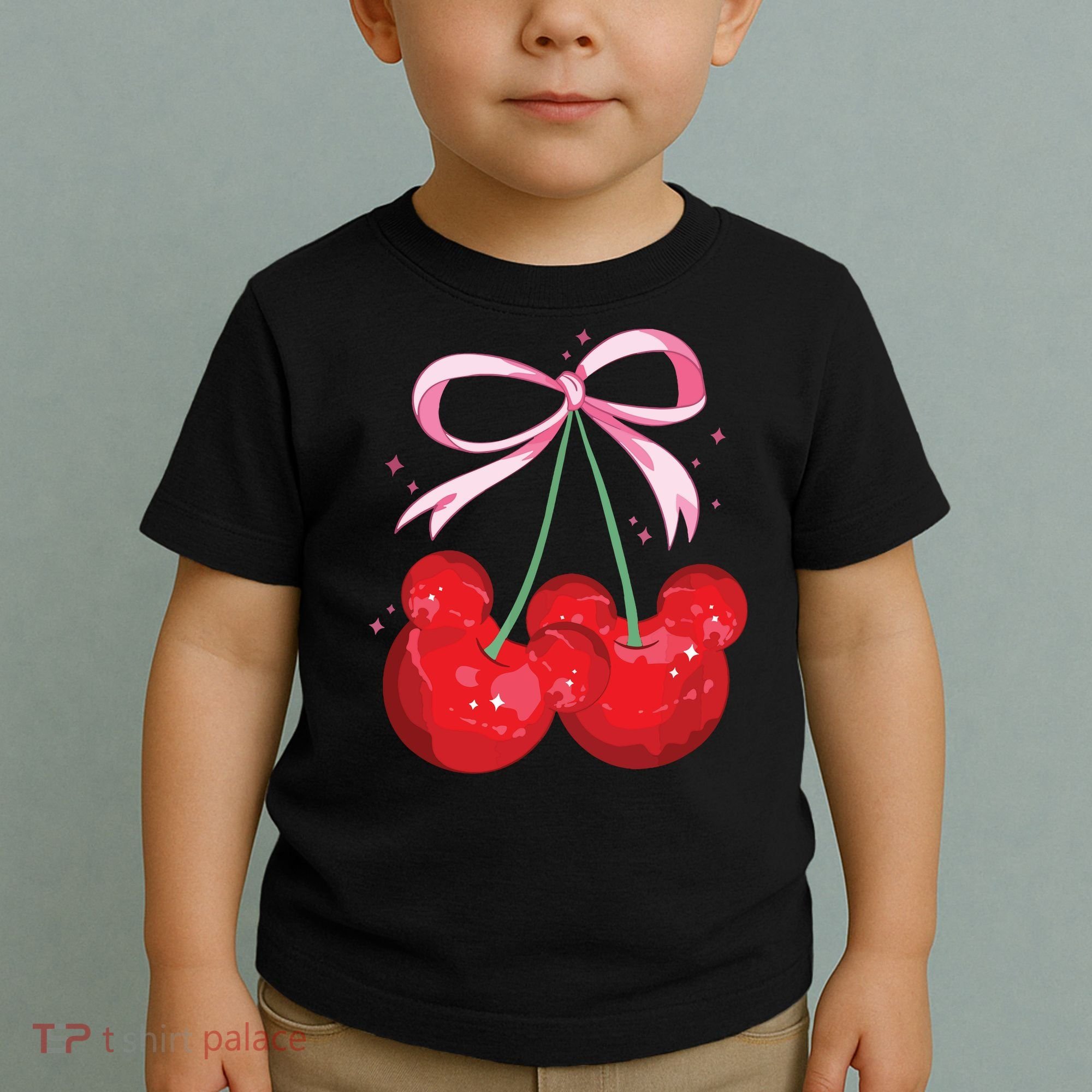 Coquette Cherry Mouse Ears Bow Princess Theme Park Toddler T-Shirt