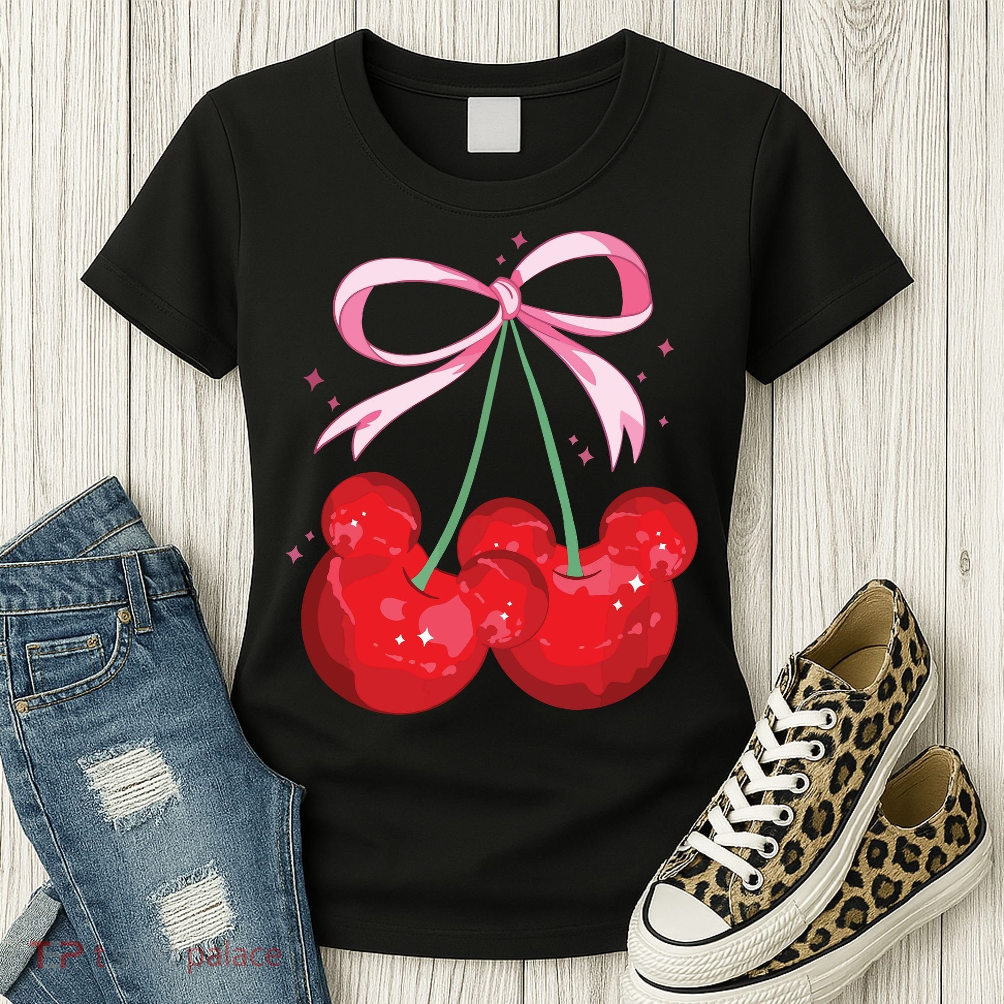 Coquette Cherry Mouse Ears Bow Princess Theme Park Women's T-Shirt
