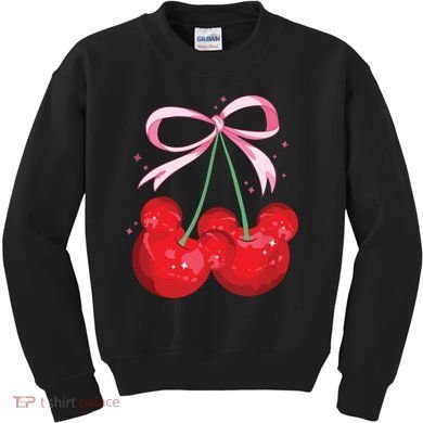 Coquette Cherry Mouse Ears Bow Princess Theme Park Kids Sweatshirt