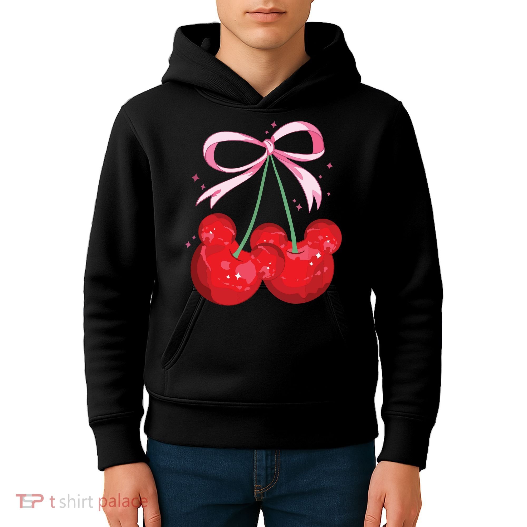 Coquette Cherry Mouse Ears Bow Princess Theme Park Kids Hoodie