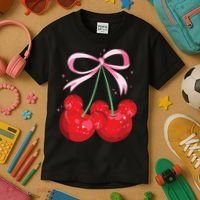 Coquette Cherry Mouse Ears Bow Princess Theme Park Kids T-Shirt thumb 3