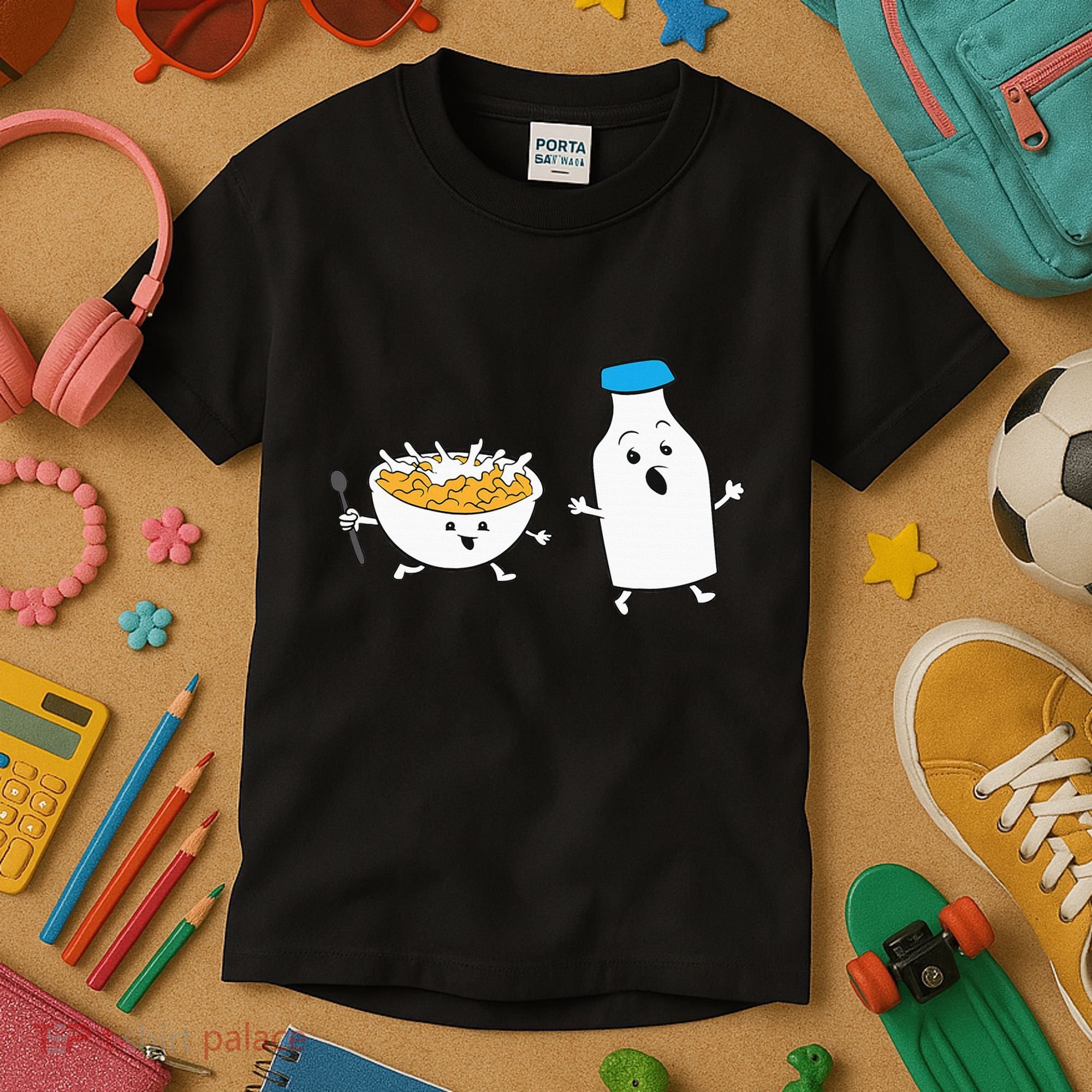 Cereal Chasing Milk Cornflakes Breakfast Cereal Kids T-Shirt
