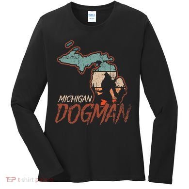 Cryptids Cryptozoology Monsters State of Michigan Dogman Women's Long Sleeve Shirt