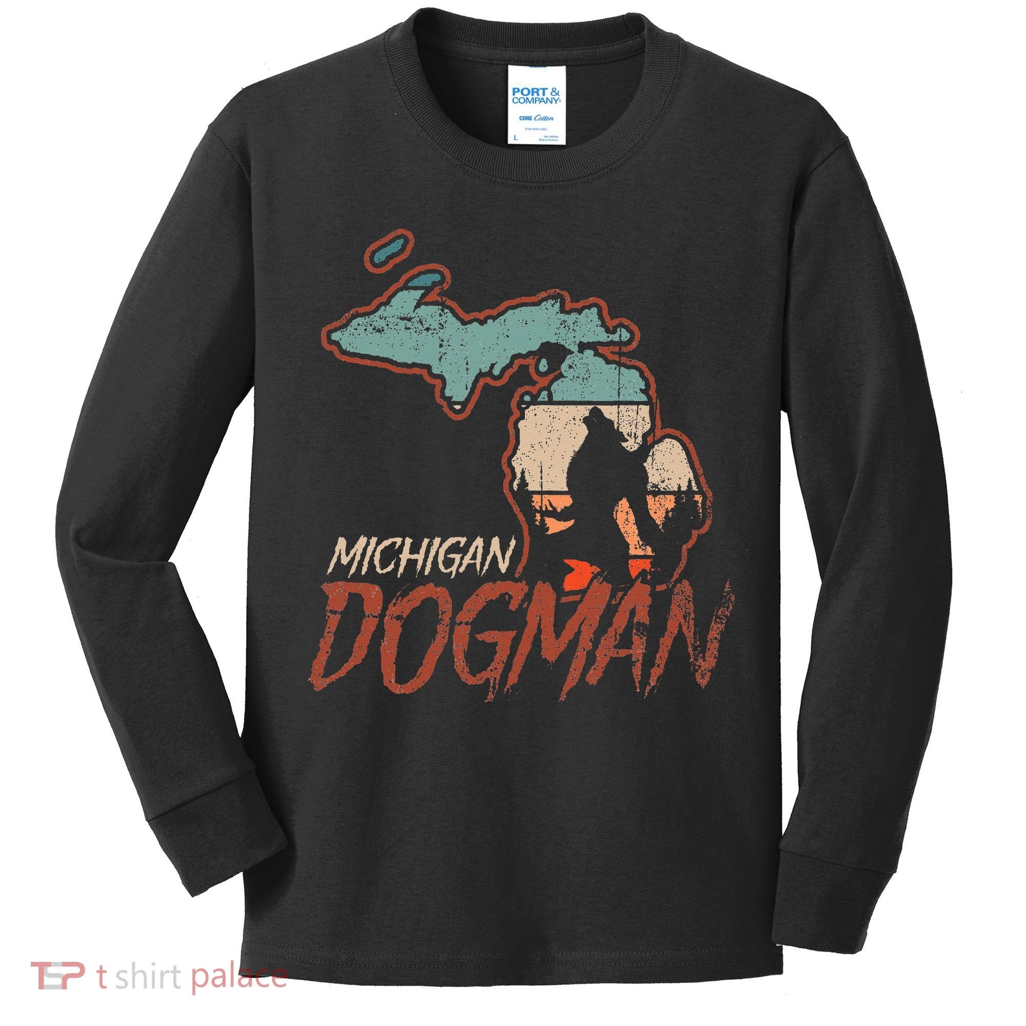 Cryptids Cryptozoology Monsters State of Michigan Dogman Kids Long Sleeve Shirt