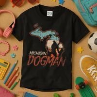 Cryptids Cryptozoology Monsters State of Michigan Dogman Kids T-Shirt thumb 3