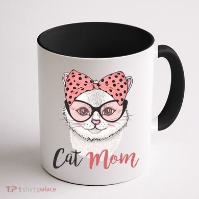 Cute Cat Mom Polka Dot Bow Bandana Coffee Mug back