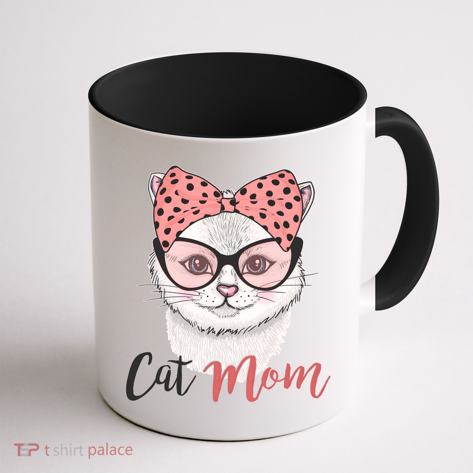 Cute Cat Mom Polka Dot Bow Bandana Coffee Mug