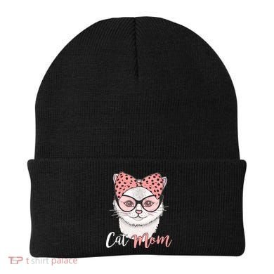 Cute Cat Mom Polka Dot Bow Bandana Beanie
