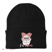 Cute Cat Mom Polka Dot Bow Bandana Beanie thumb 0