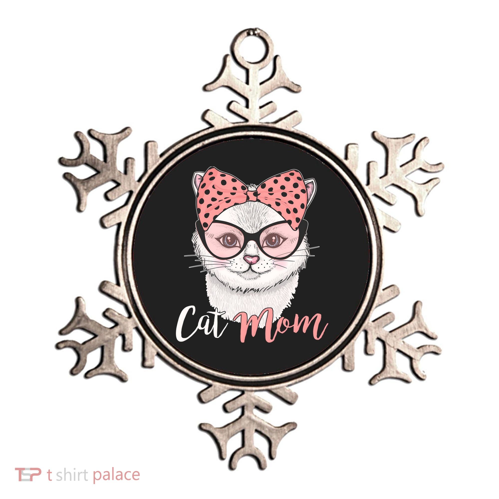 Cute Cat Mom Polka Dot Bow Bandana Ornament