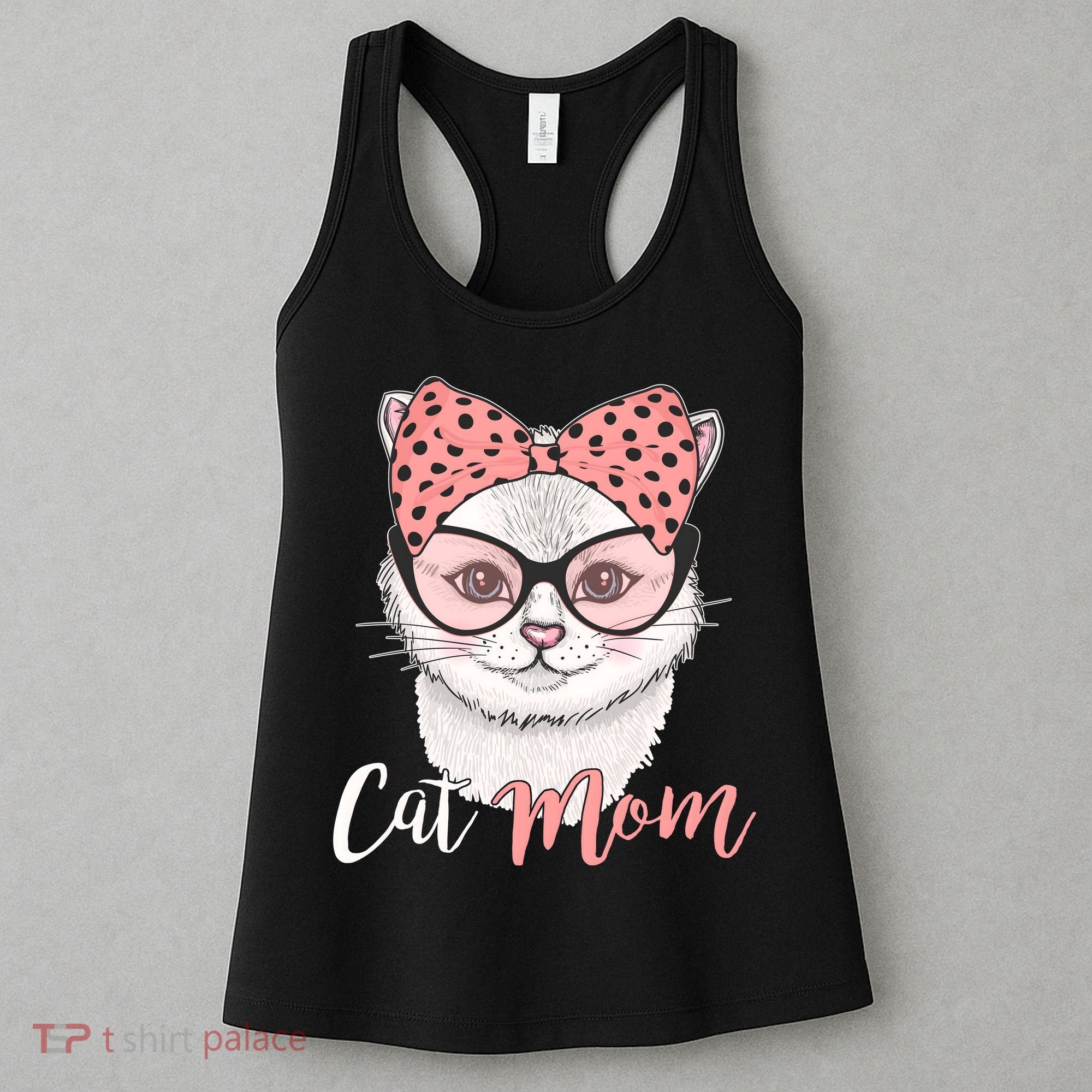 Cute Cat Mom Polka Dot Bow Bandana Women's Tank Top