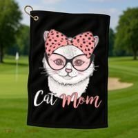 Cute Cat Mom Polka Dot Bow Bandana Golf Towel thumb 1
