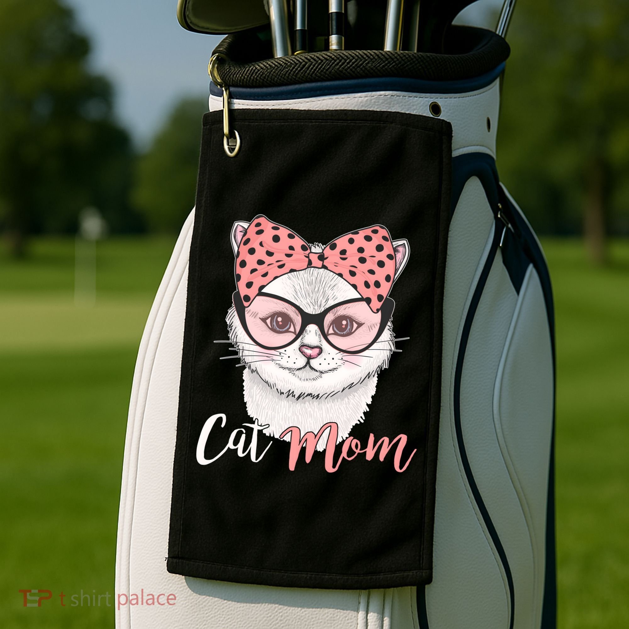 Cute Cat Mom Polka Dot Bow Bandana Golf Towel