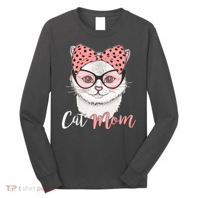 Cute Cat Mom Polka Dot Bow Bandana Long Sleeve Shirt