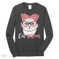 Cute Cat Mom Polka Dot Bow Bandana Long Sleeve Shirt thumb 0