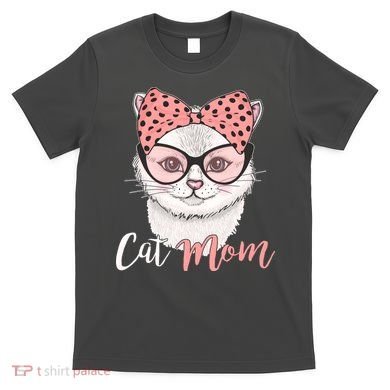 Cute Cat Mom Polka Dot Bow Bandana T-Shirt