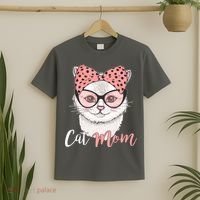 Cute Cat Mom Polka Dot Bow Bandana T-Shirt thumb 2