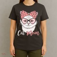 Cute Cat Mom Polka Dot Bow Bandana T-Shirt thumb 4