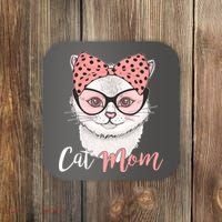Cute Cat Mom Polka Dot Bow Bandana Coaster thumb 0